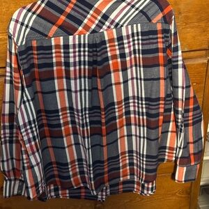 Ava & Viv Plaid Button Down Shirt - Navy, Orange, White